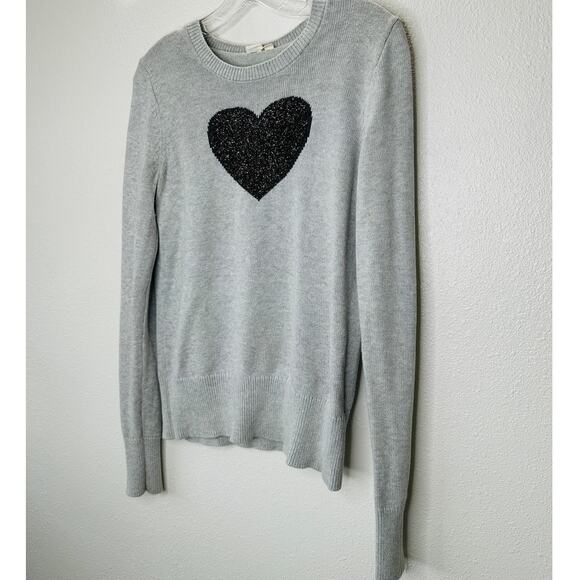 Gap Light Gray Metallic Heart Intarsia Crewneck Pullover Long Sleeve Sweater S - Picture 3 of 12